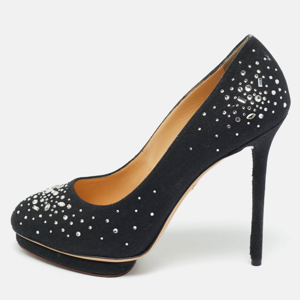 Charlotte Olympia Black Canvas Crystal Embellished Dotty Platform Pumps Size 41 Charlotte Olympia Black Canvas Crystal Embellished Dotty Platform Pumps Size 41