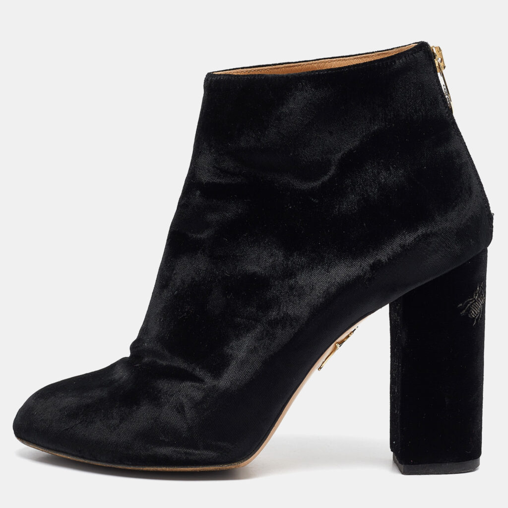 Charlotte Olympia Black Velvet Alba Ankle Boots Size 39.5 Charlotte Olympia Black Velvet Alba Ankle Boots Size 39.5