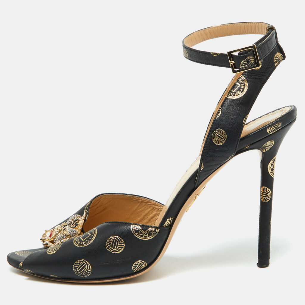 Charlotte Olympia Black Leather Ankle Strap Sandals Size 39 Charlotte Olympia Black Leather Ankle Strap Sandals Size 39