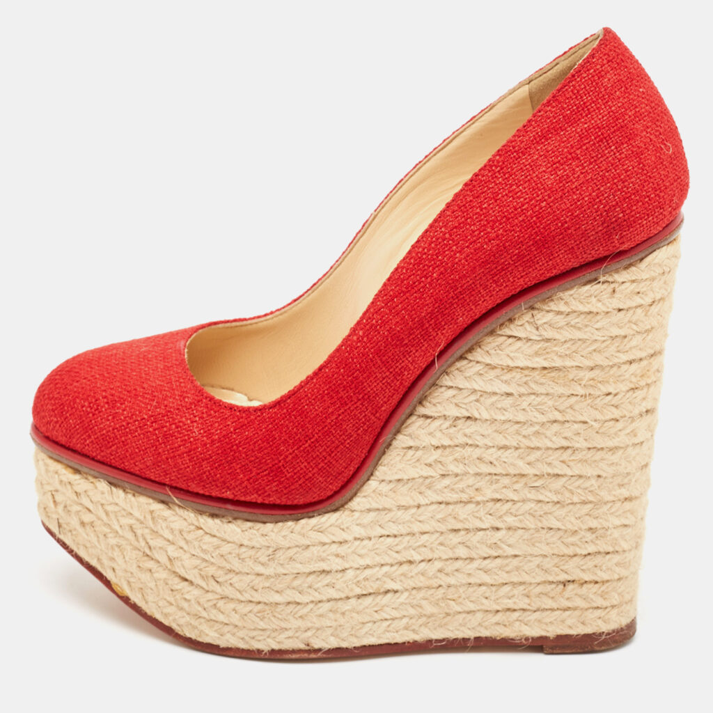 Charlotte Olympia Red Canvas Carmen Espadrille Platform Wedge Pumps Size 34 Charlotte Olympia Red Canvas Carmen Espadrille Platform Wedge Pumps Size 34