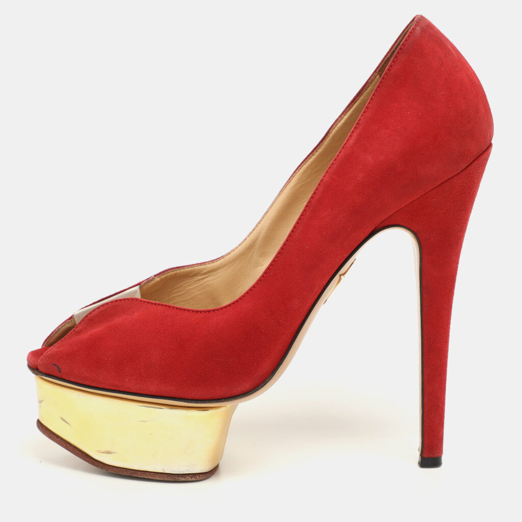 Charlotte Olympia Red Suede and PVC Platform Pumps Size 36 Charlotte Olympia Red Suede and PVC Platform Pumps Size 36