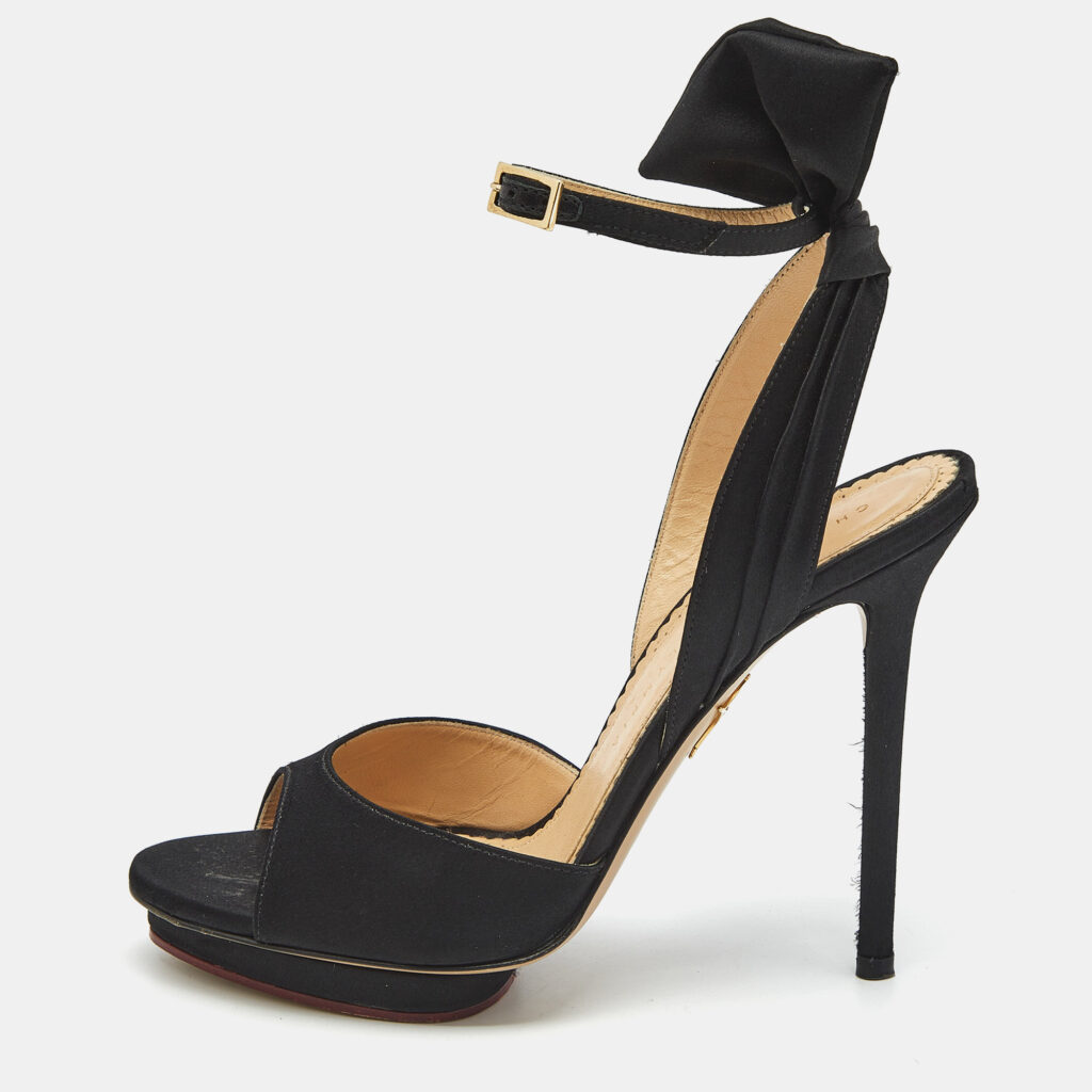 Charlotte Olympia Black Satin Wallace Ankle Strap Sandals Size 36 Charlotte Olympia Black Satin Wallace Ankle Strap Sandals Size 36