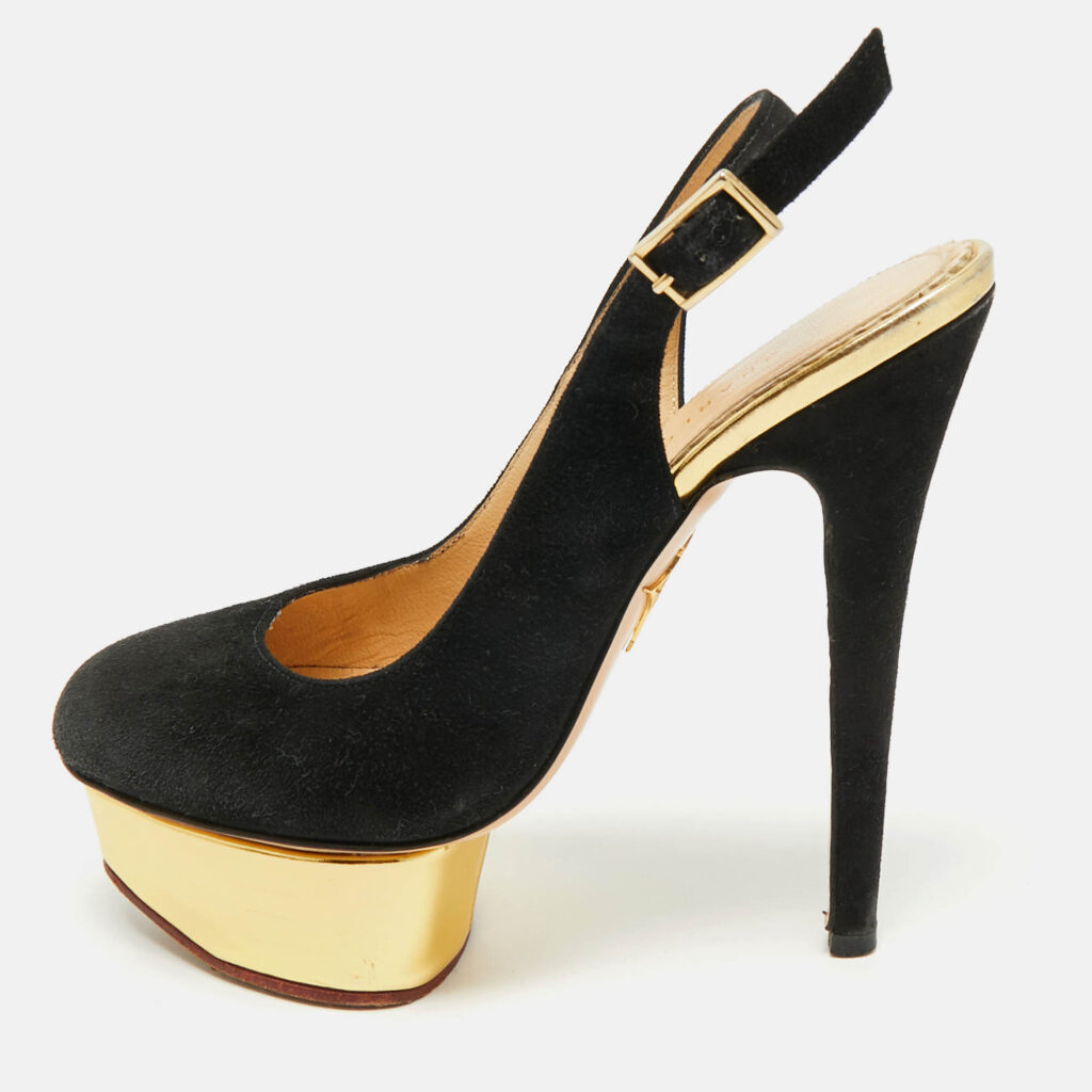 Charlotte Olympia Black Suede Dolly Platform Slingback Pumps Size 35 Charlotte Olympia Black Suede Dolly Platform Slingback Pumps Size 35