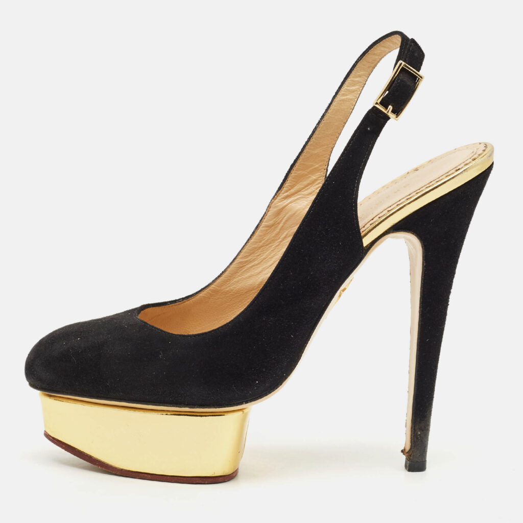 Charlotte Olympia Black Suede Dolly Platform Slingback Pumps Size 39 Charlotte Olympia Black Suede Dolly Platform Slingback Pumps Size 39