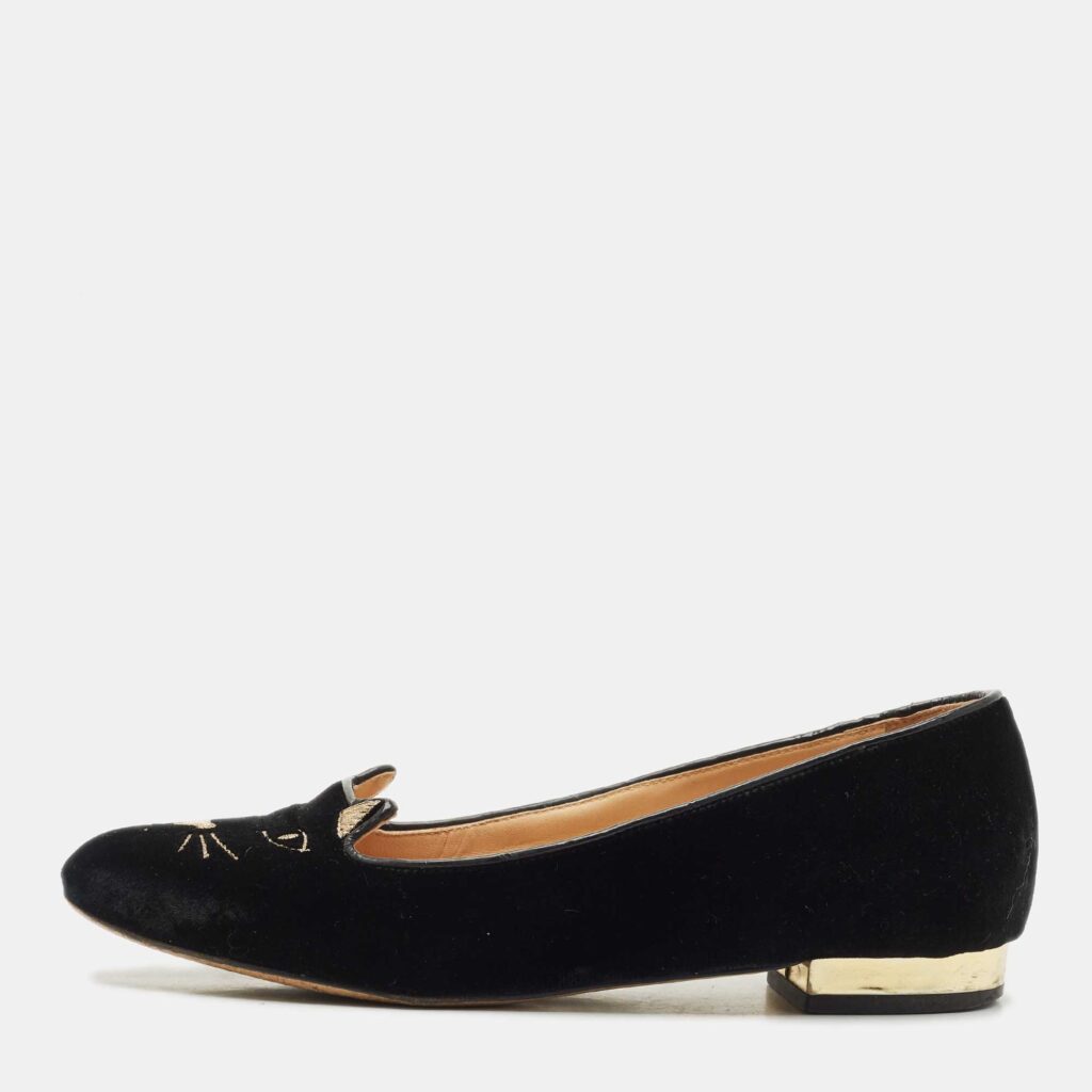 Charlotte Olympia Navy Blue Velvet Kitty Ballet Flats Size 36.5 Charlotte Olympia Navy Blue Velvet Kitty Ballet Flats Size 36.5