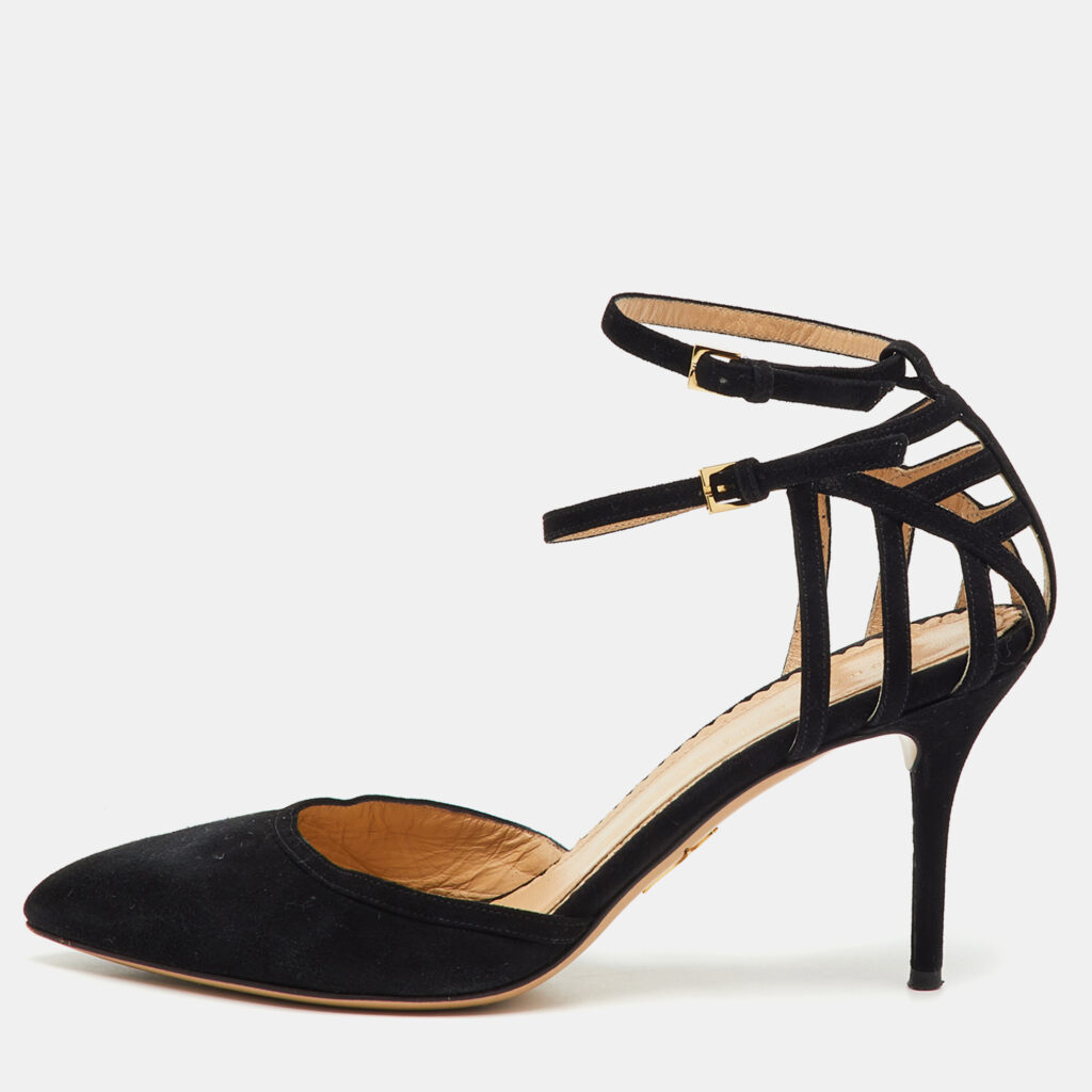 Charlotte Olympia Black Suede Pointed Toe Ankle Strap Pumps Size 38 Charlotte Olympia Black Suede Pointed Toe Ankle Strap Pumps Size 38