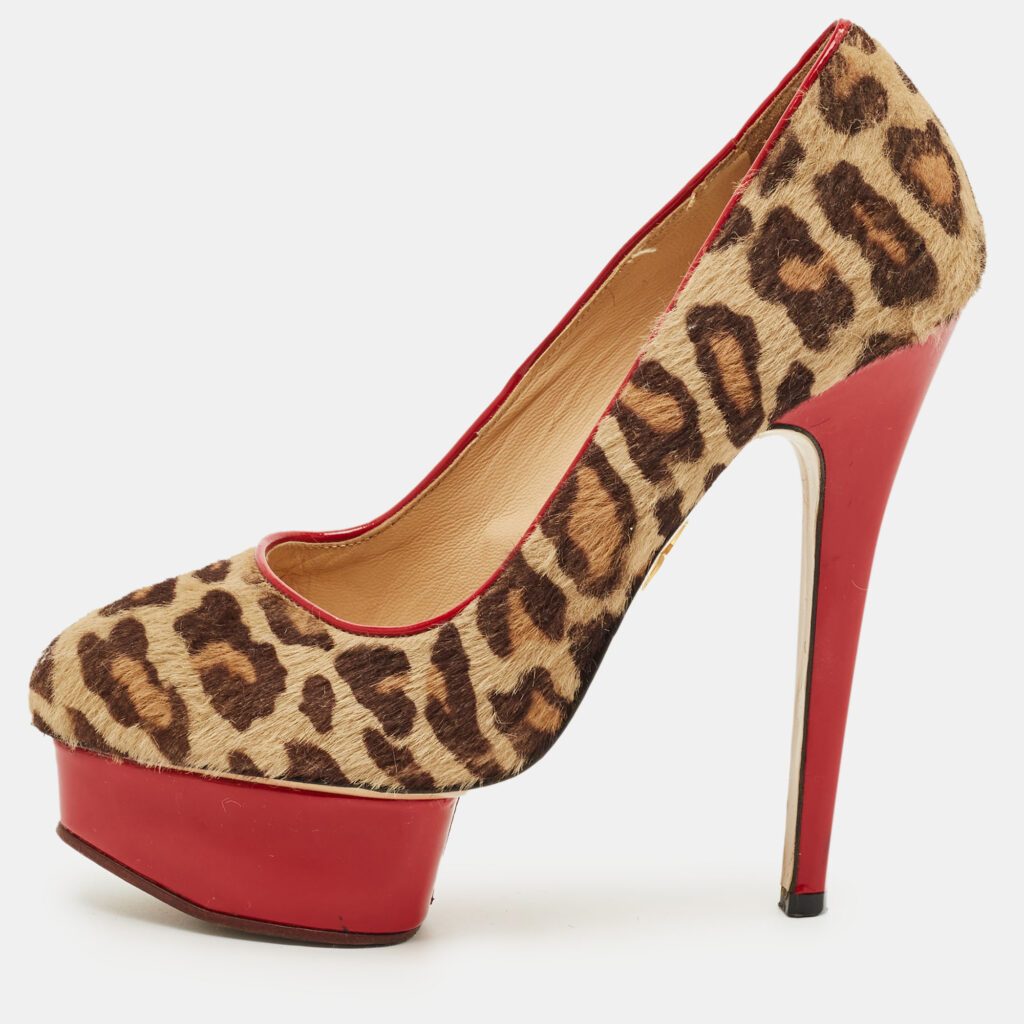 Charlotte Olympia Beige/Brown Calf Hair Polly Platform Pumps Size 36.5