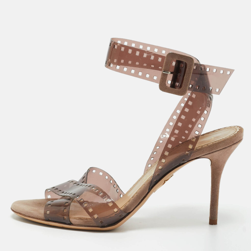 Charlotte Olympia Brown PVC and Suede Take 85 Film Strap Sandals Size 36.5 Charlotte Olympia Brown PVC and Suede Take 85 Film Strap Sandals Size 36.5