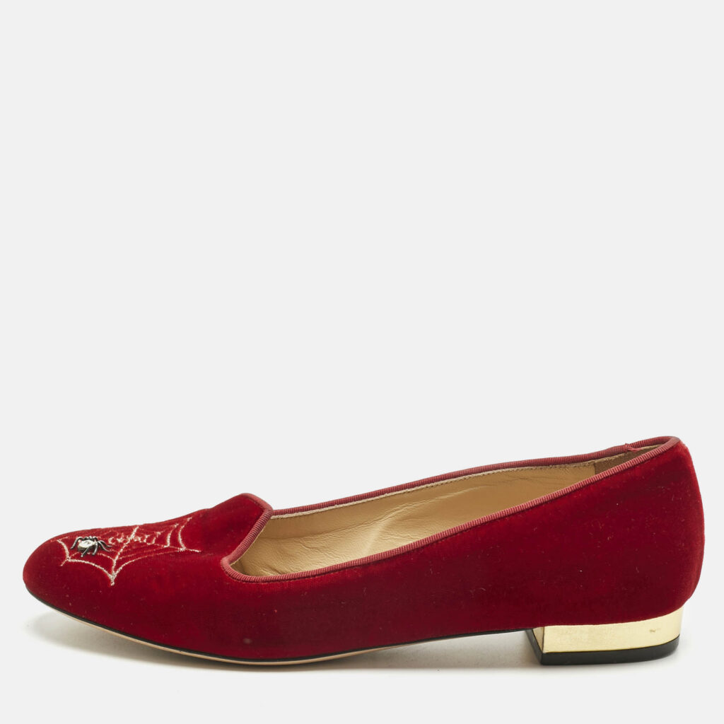 Charlotte Olympia Red Velvet Spider Ballet Flats Size 38 Charlotte Olympia Red Velvet Spider Ballet Flats Size 38
