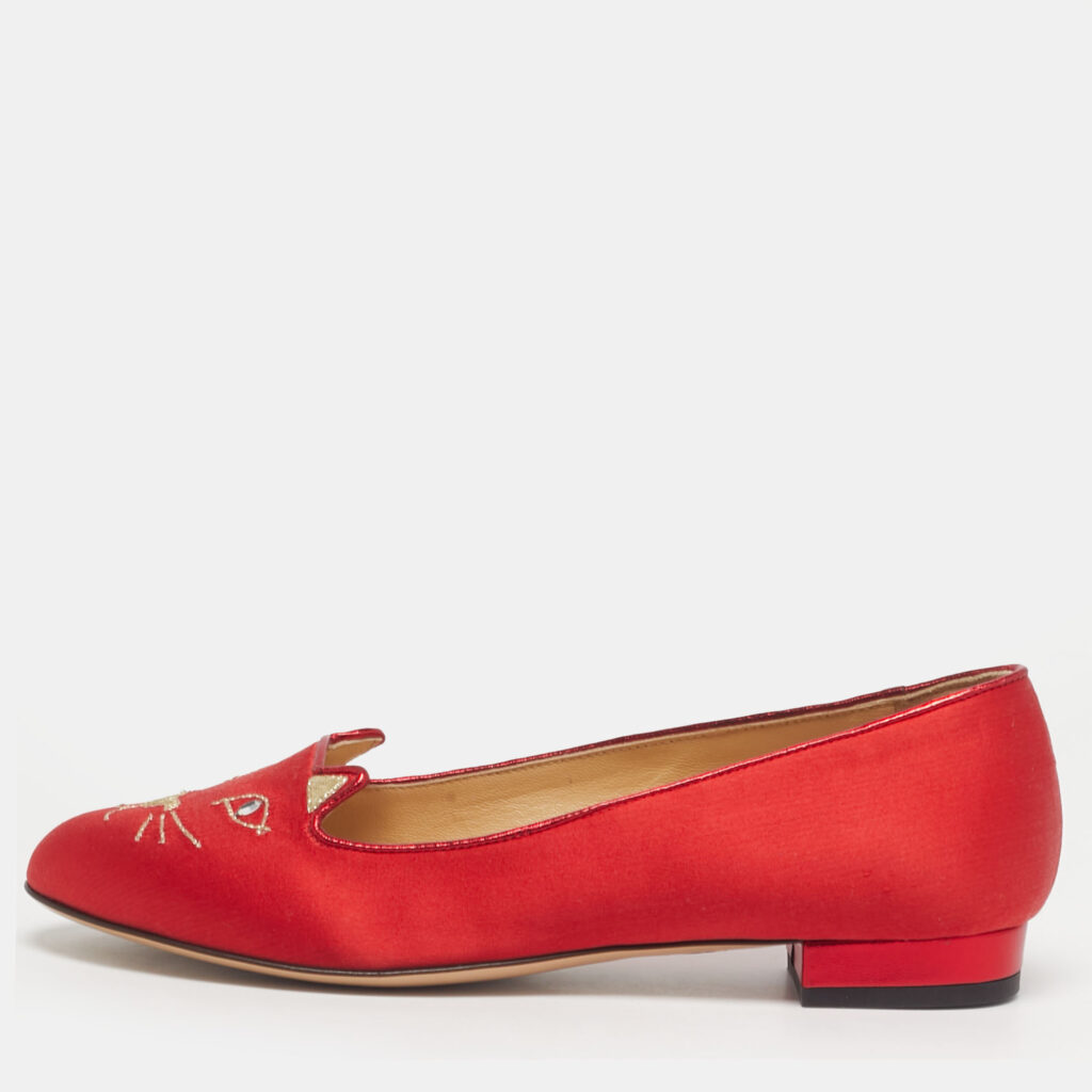 Charlotte Olympia Red Satin Cheeky Kitty Ballet Flats Size 38 Charlotte Olympia Red Satin Cheeky Kitty Ballet Flats Size 38
