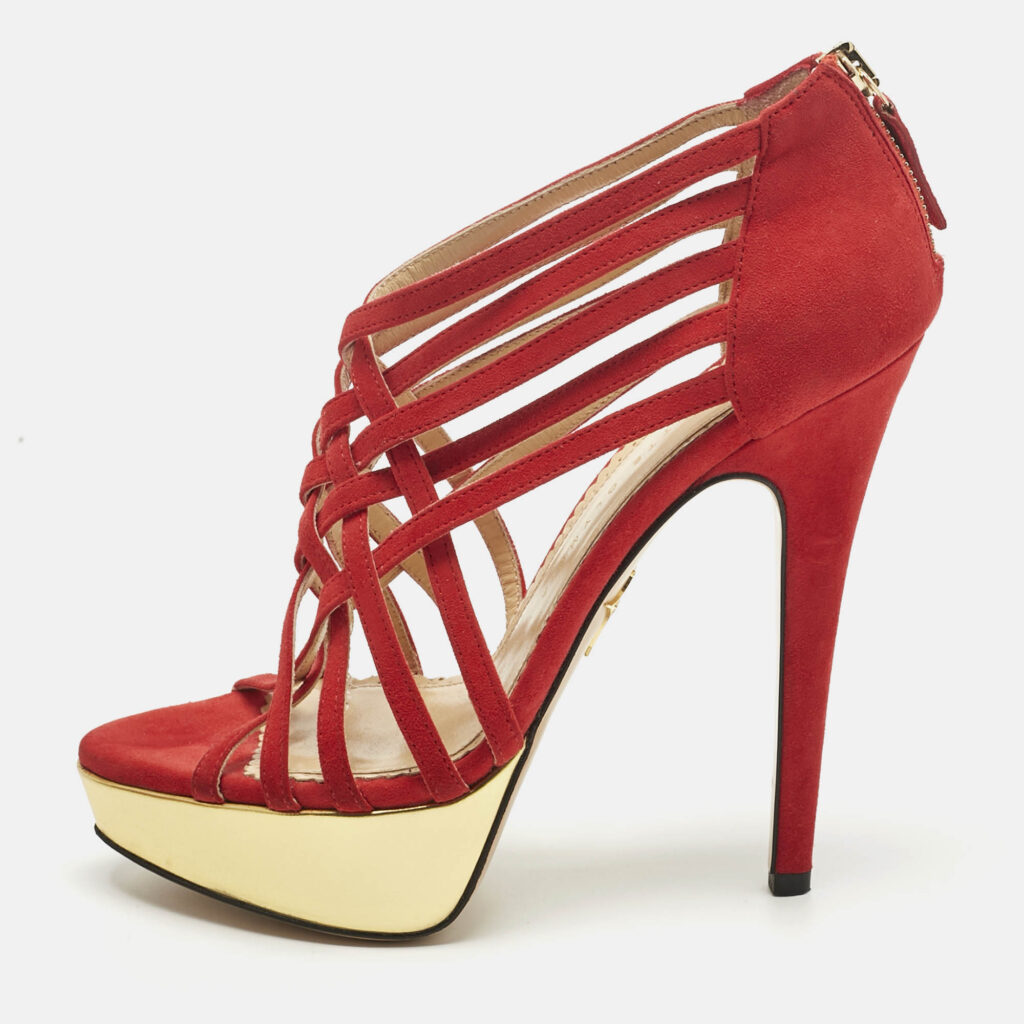 Charlotte Olympia Red Suede Strappy Platform Sandals Size 36.5