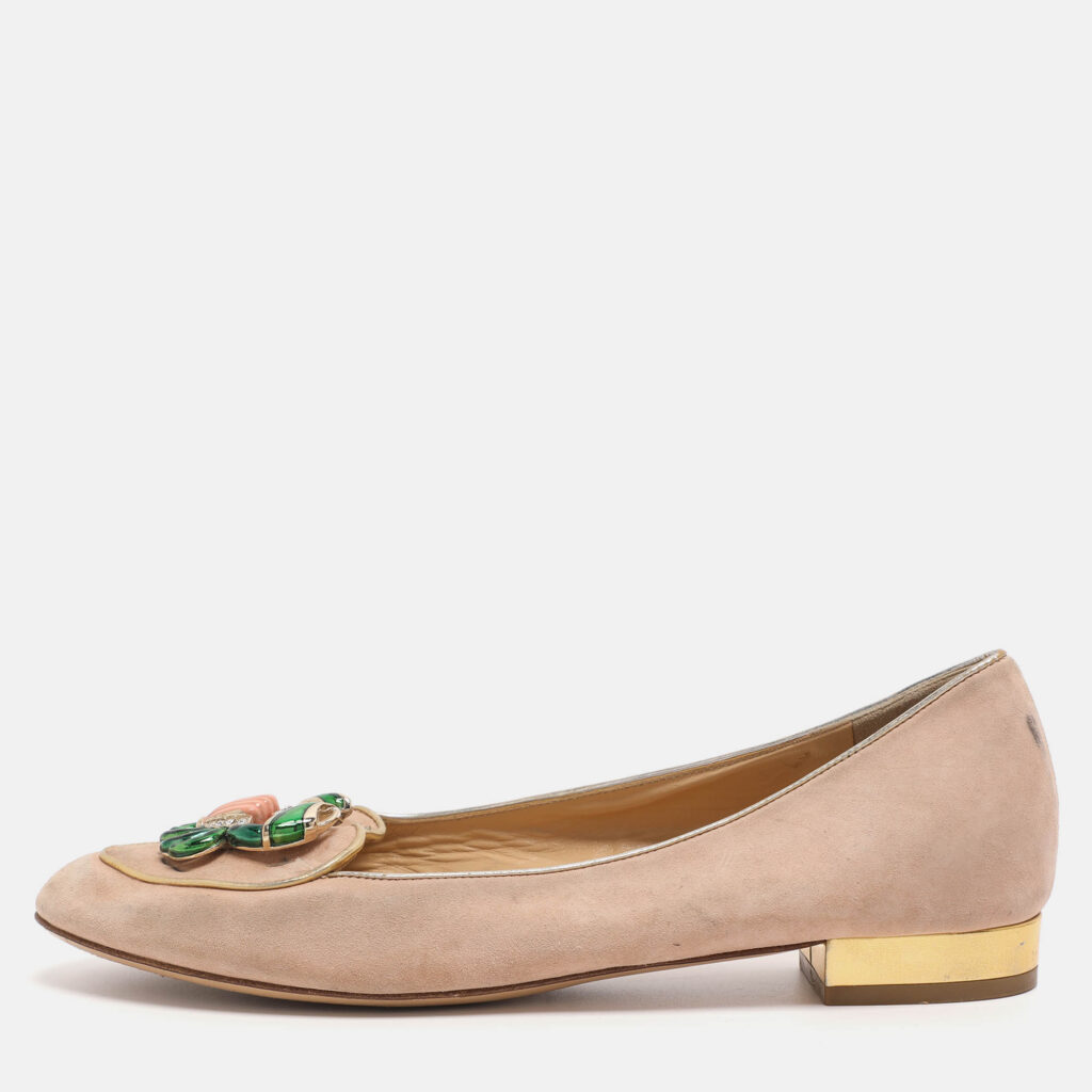 Charlotte Olympia Beige Suede Birthday Zodiac Cancer Ballet Flats Size 39 Charlotte Olympia Beige Suede Birthday Zodiac Cancer Ballet Flats Size 39