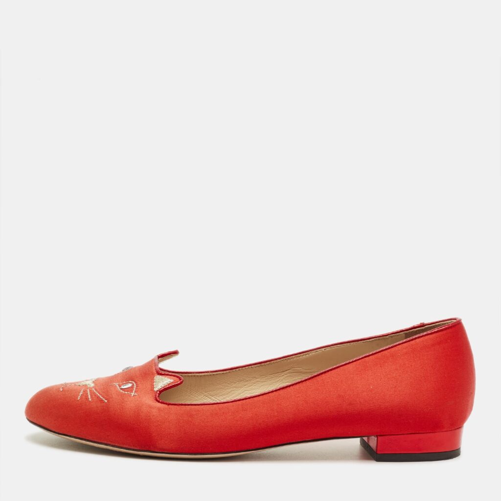 luxury-women-charlotte-olympia-used-shoes-p1241153-001-1.jpg Charlotte Olympia Red Satin Cheeky Kitty Ballet Flats Size 40