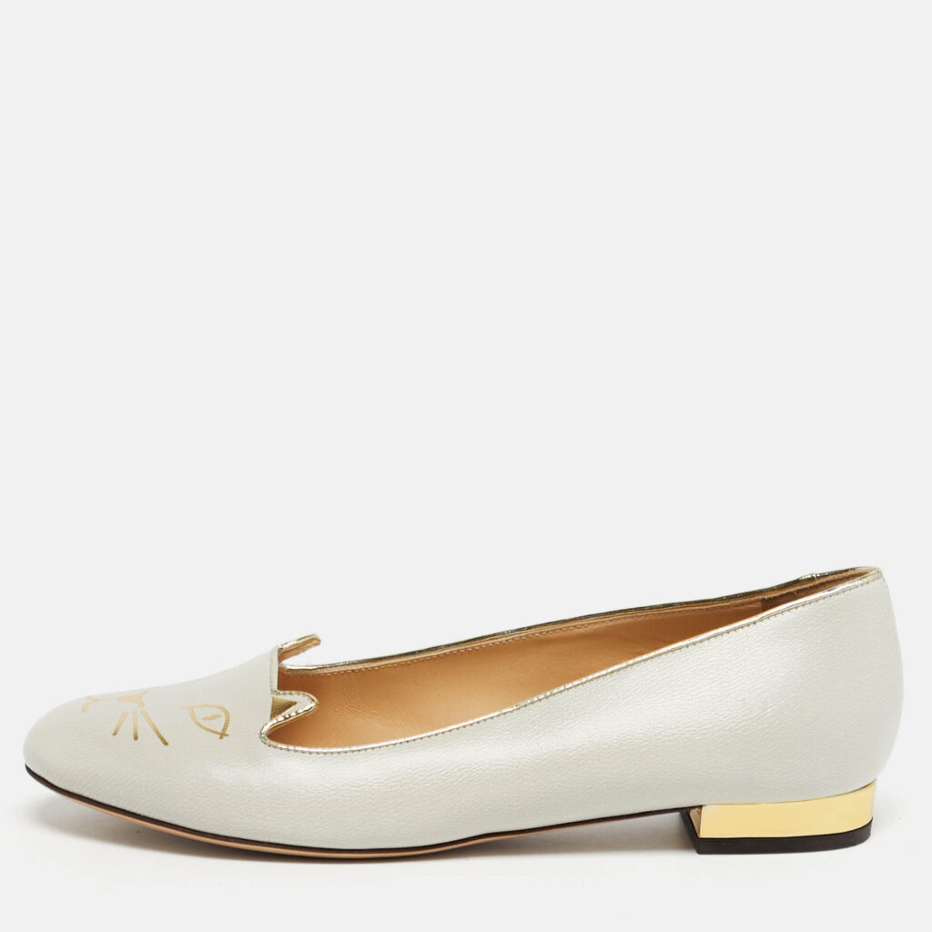 Charlotte Olympia Grey Leather Kitty Ballet Flats Size 40 Charlotte Olympia Grey Leather Kitty Ballet Flats Size 40