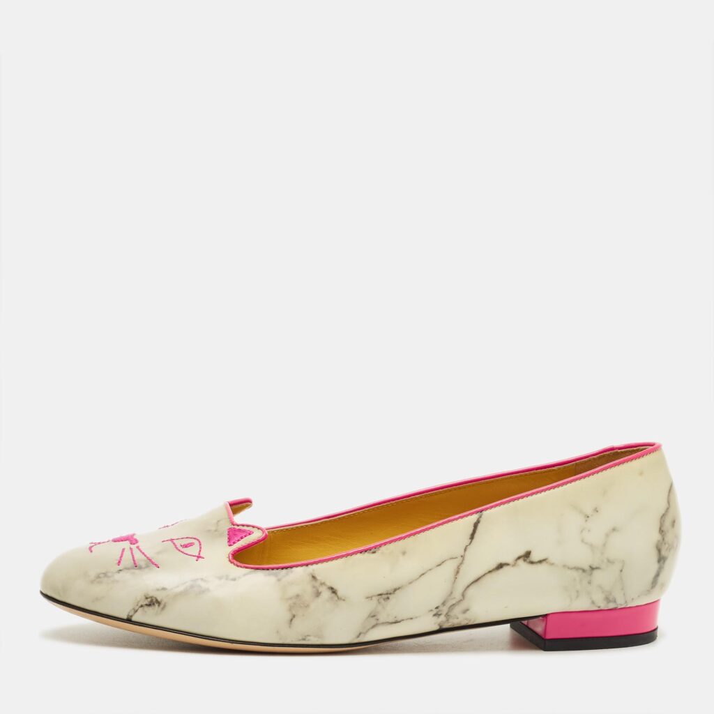 Charlotte Olympia Grey/Pink Leather Cheeky Kitty Smoking Slippers Size 40 Charlotte Olympia Grey/Pink Leather Cheeky Kitty Smoking Slippers Size 40