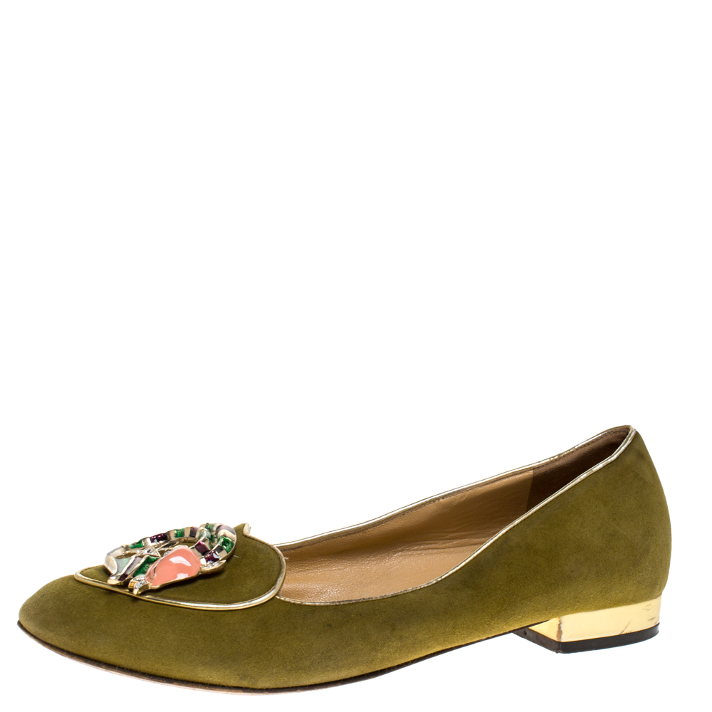 Charlotte Olympia Green Suede Capricorn Smoking Slippers Size 37.5 Charlotte Olympia Green Suede Capricorn Smoking Slippers Size 37.5