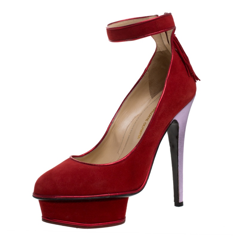 Charlotte Olympia Red Suede Dolores Ankle Strap Platform Pumps Size 37 Charlotte Olympia Red Suede Dolores Ankle Strap Platform Pumps Size 37