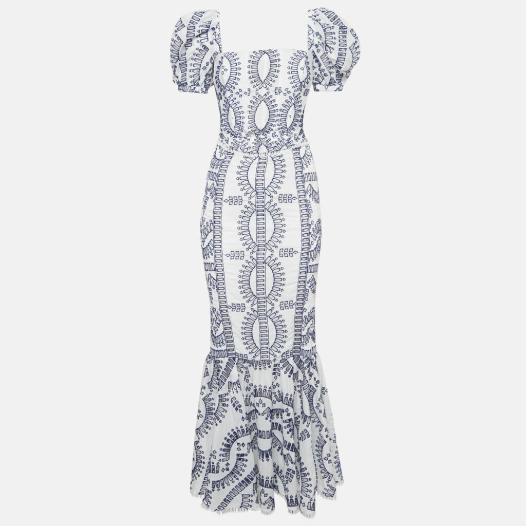 Charo Ruiz White/Blue Broderie Anglaise Shirring Top and Skirt Set S Charo Ruiz White/Blue Broderie Anglaise Shirring Top and Skirt Set S