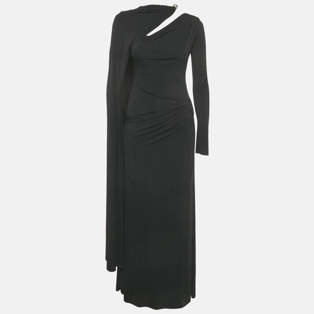 Chats By C.Dam Black Jersey Asymmetric Draped Gown S