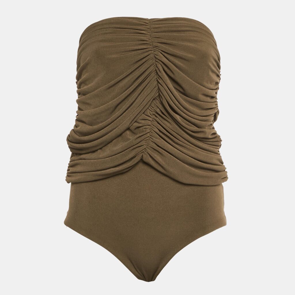 Chat's by C.Dam Brown Jersey Ruche Bodysuit S