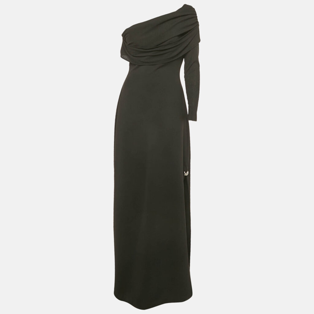 Chats By C.Dam Black Jersey One Shoulder Cut-Out Maxi Dress S Chats By C.Dam Black Jersey One Shoulder Cut-Out Maxi Dress S