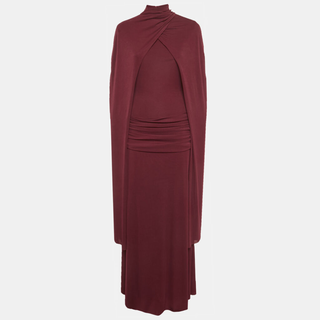 Chats By C.Dam Maroon Jersey Knit Cape Detail Valeris Maxi Dress S