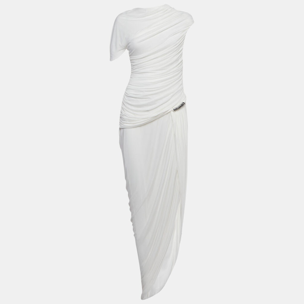 Chats By C.Dam White Jersey Rushed Brooch Detail Maxi Dress M