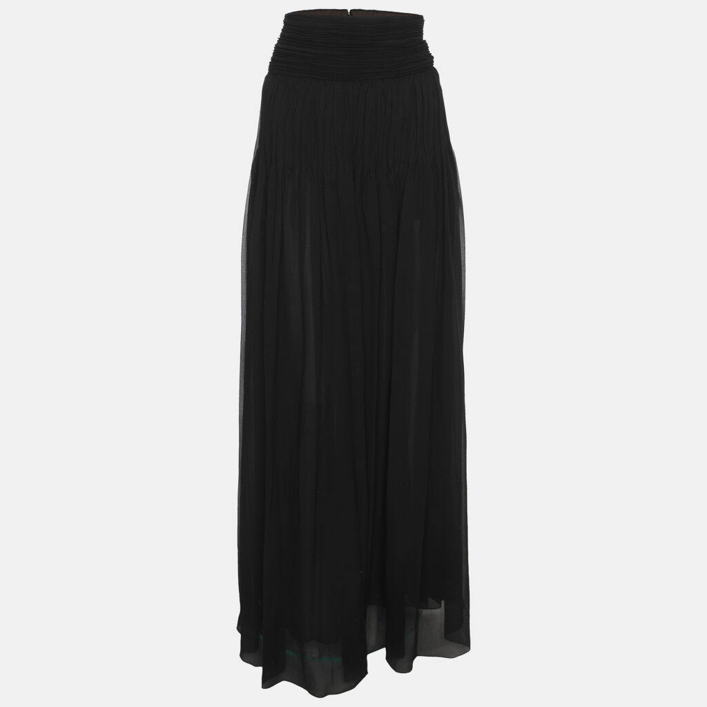 Chloe Black SIlk Pleated Midi Skirts M