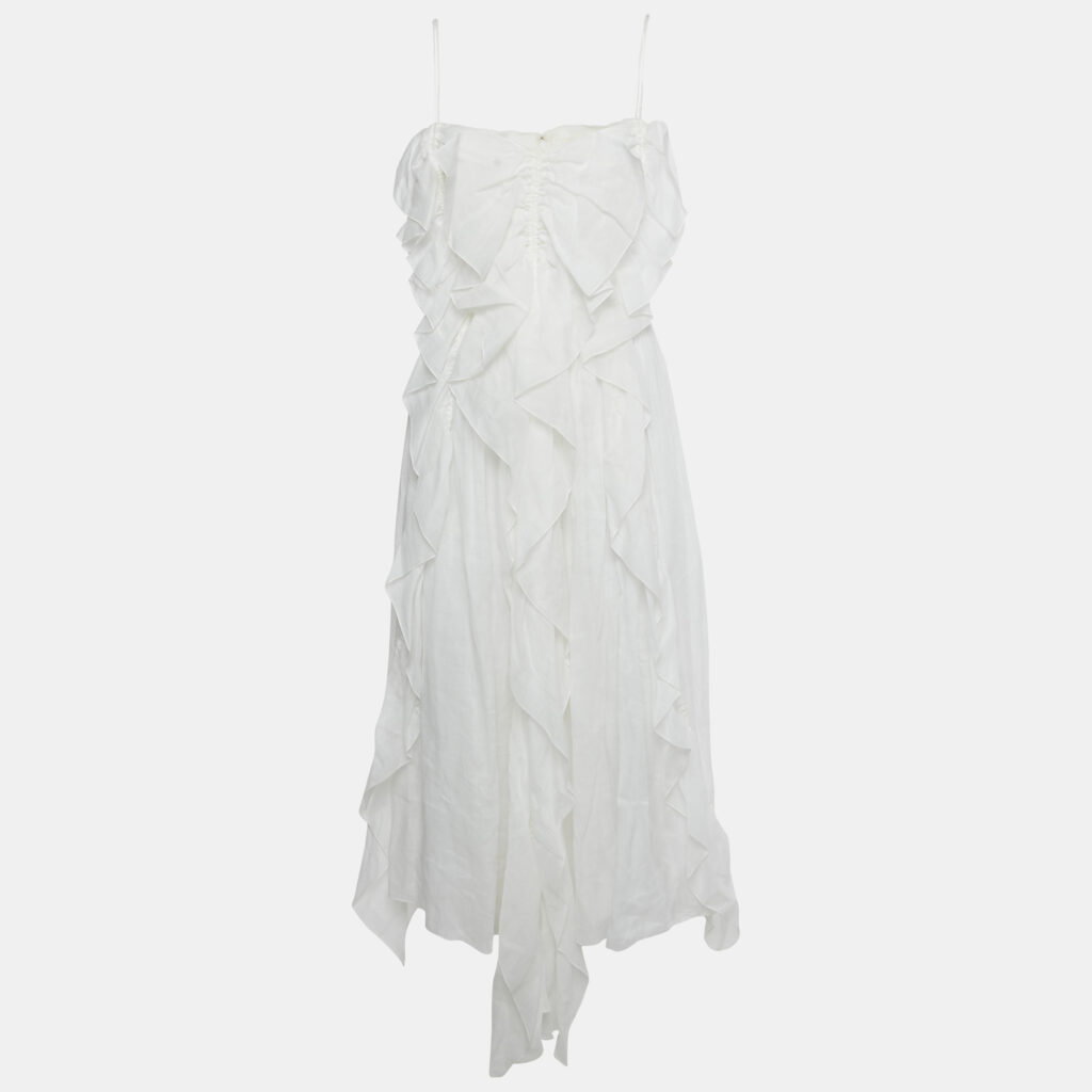 Chloé White Ramie Ruffled Asymmetric Midi Dress M Chloé White Ramie Ruffled Asymmetric Midi Dress M