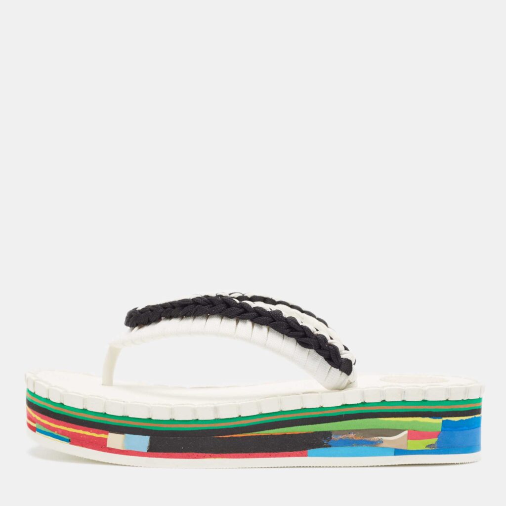 Chloe Black/White Woven Fabric Lou Thong Sandals Size 40 Chloe Black/White Woven Fabric Lou Thong Sandals Size 40