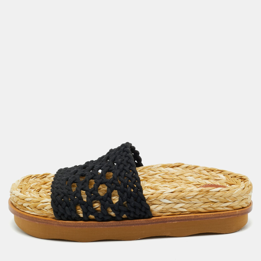 luxury-women-chloe-new-shoes-p1217109-010-1.jpg Chloe Black Woven Crochet Wavy Flat Slides Size 37