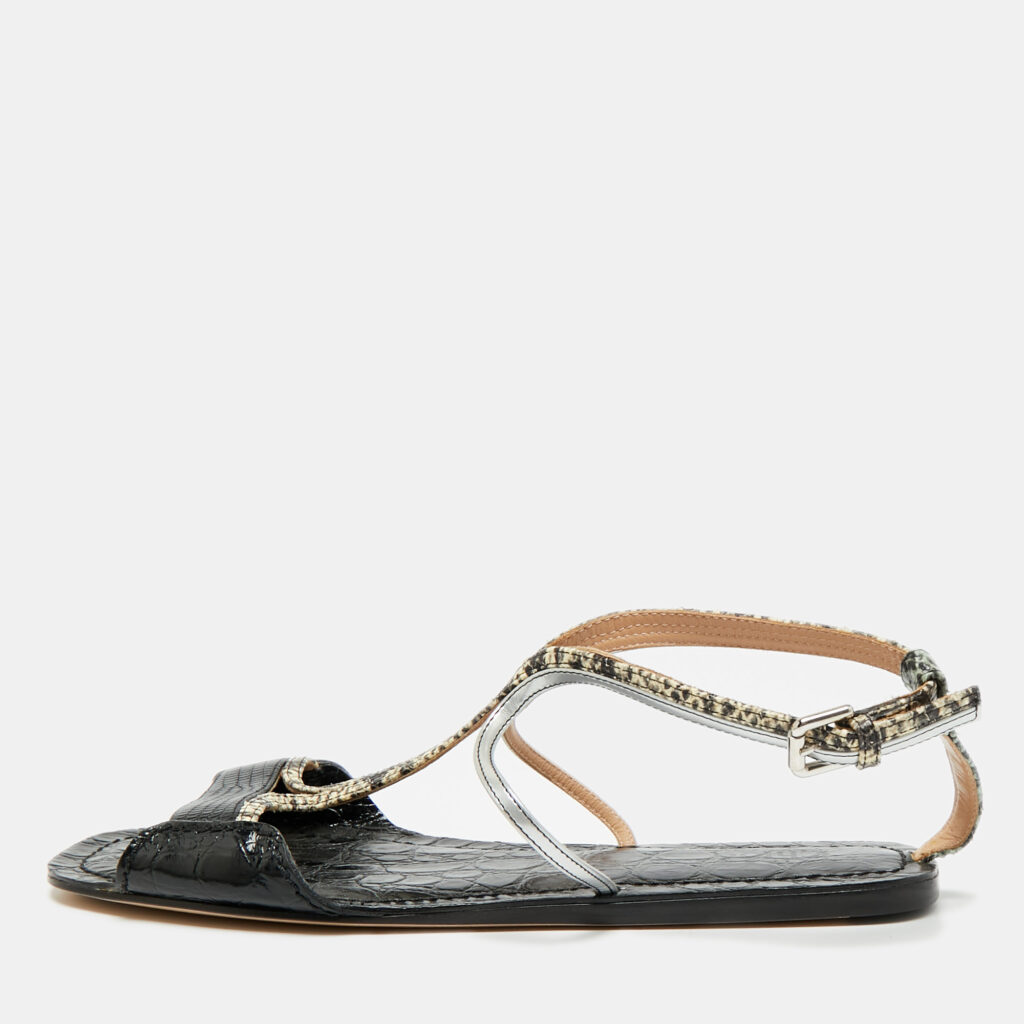 Chloe Multicolor Lizard Embossed and Croc Embossed Leather Ankle Strap Flats Size 38.5 Chloe Multicolor Lizard Embossed and Croc Embossed Leather Ankle Strap Flats Size 38.5