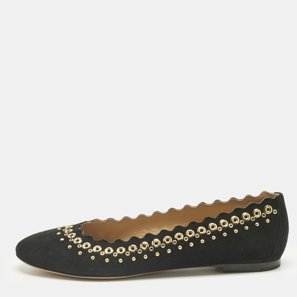 Chloe Black Suede Studded Scalloped Ballet Flats Size 38.5 Chloe Black Suede Studded Scalloped Ballet Flats Size 38.5