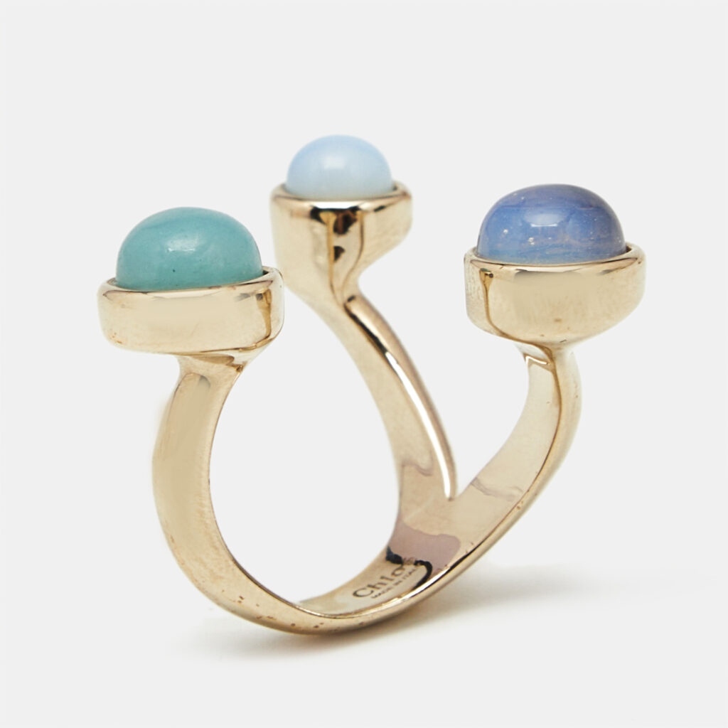 Chloé Zodiac Moonstone Amazonite Gold Tone Ring Size 55 Chloé Zodiac Moonstone Amazonite Gold Tone Ring Size 55