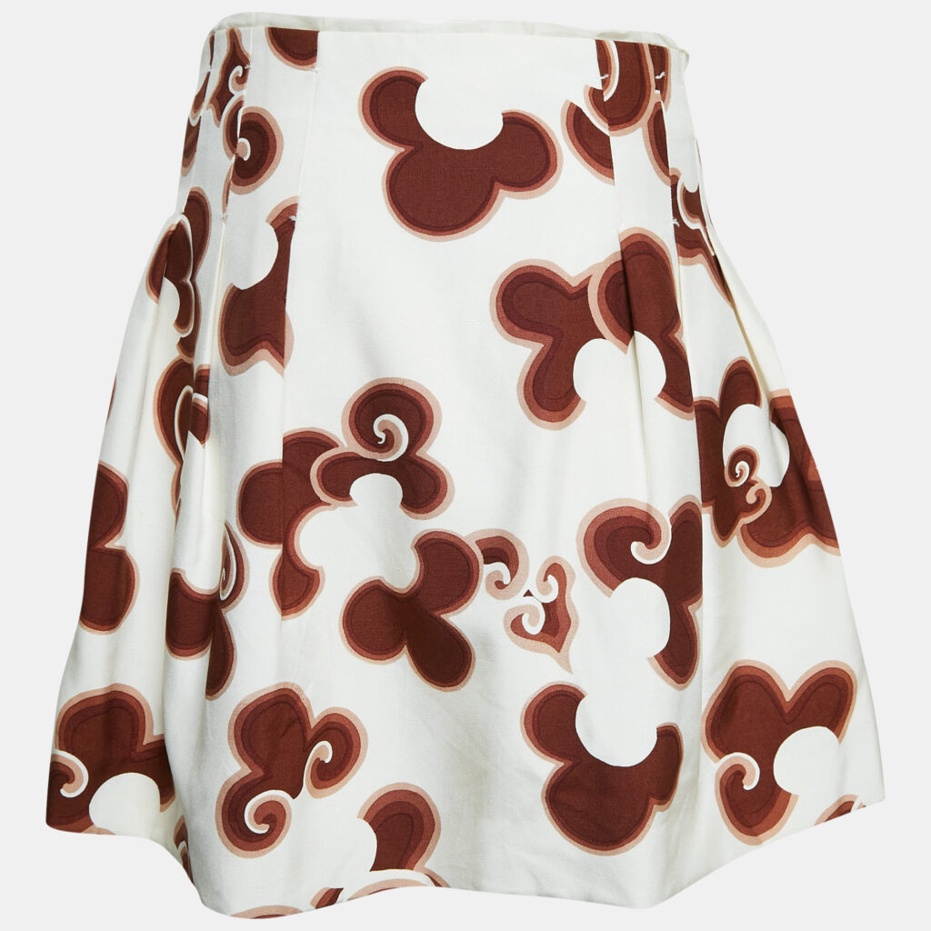 Chloe Brown Doodle Print Silk Pleated Mini Skirt S Chloe Brown Doodle Print Silk Pleated Mini Skirt S