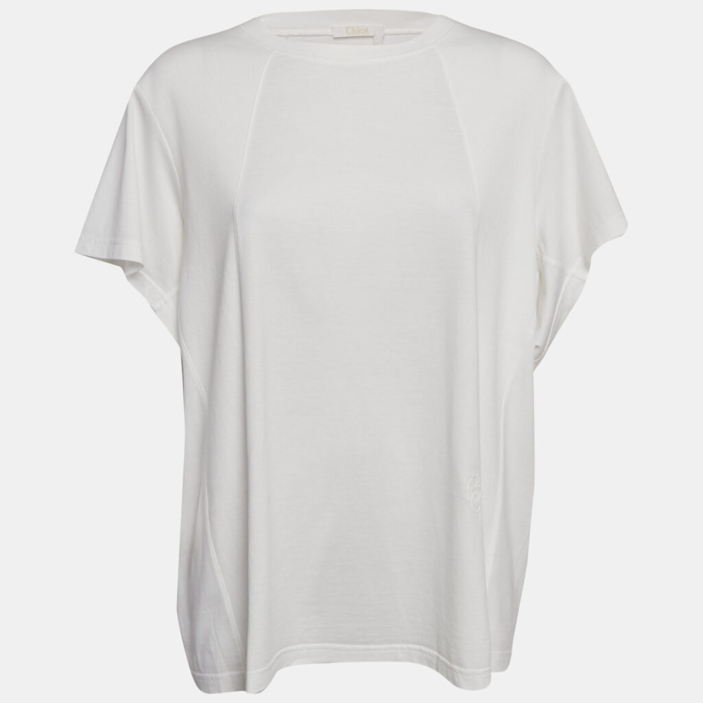 Chloe White Cotton Jersey Loose Fit T-Shirt M