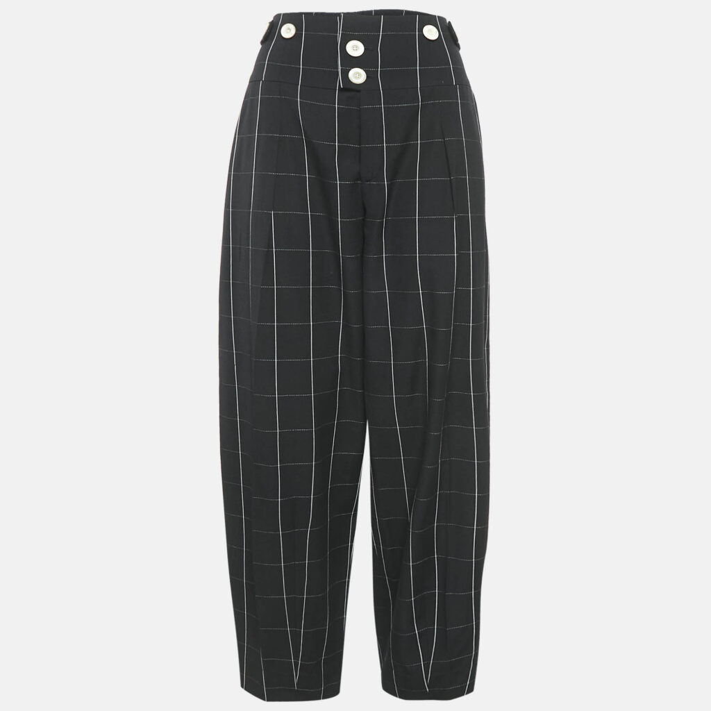 Chloe Black Checks Wool High Waist Trousers M Chloe Black Checks Wool High Waist Trousers M