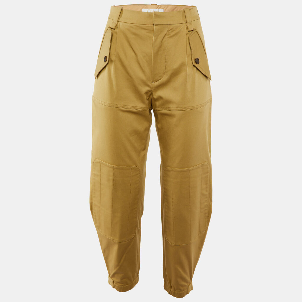 Chloe Beige Gabardine Cotton Patch Detail Trousers M Chloe Beige Gabardine Cotton Patch Detail Trousers M