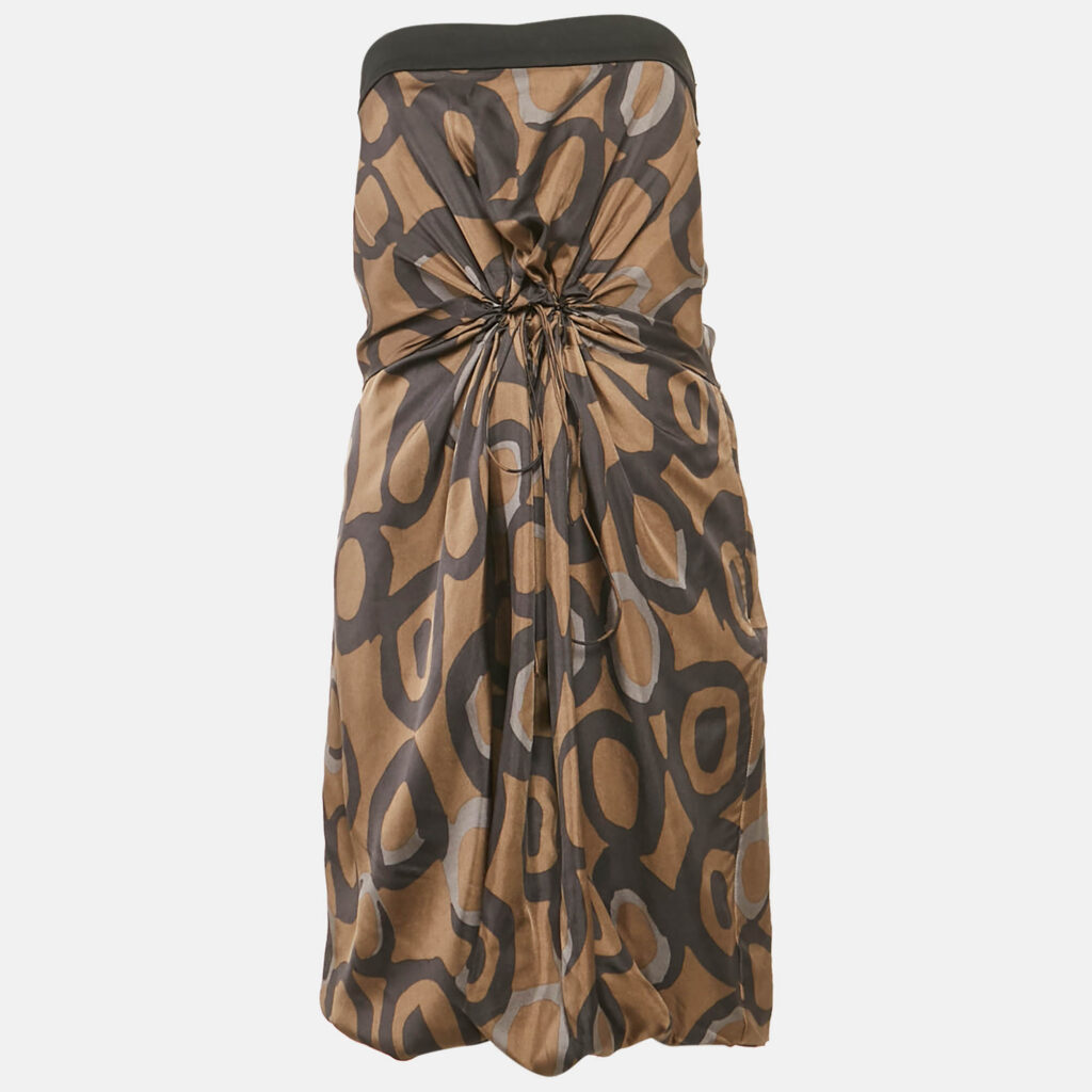 Chloe Green Printed Silk Knit Detail Strapless Short Dress M
