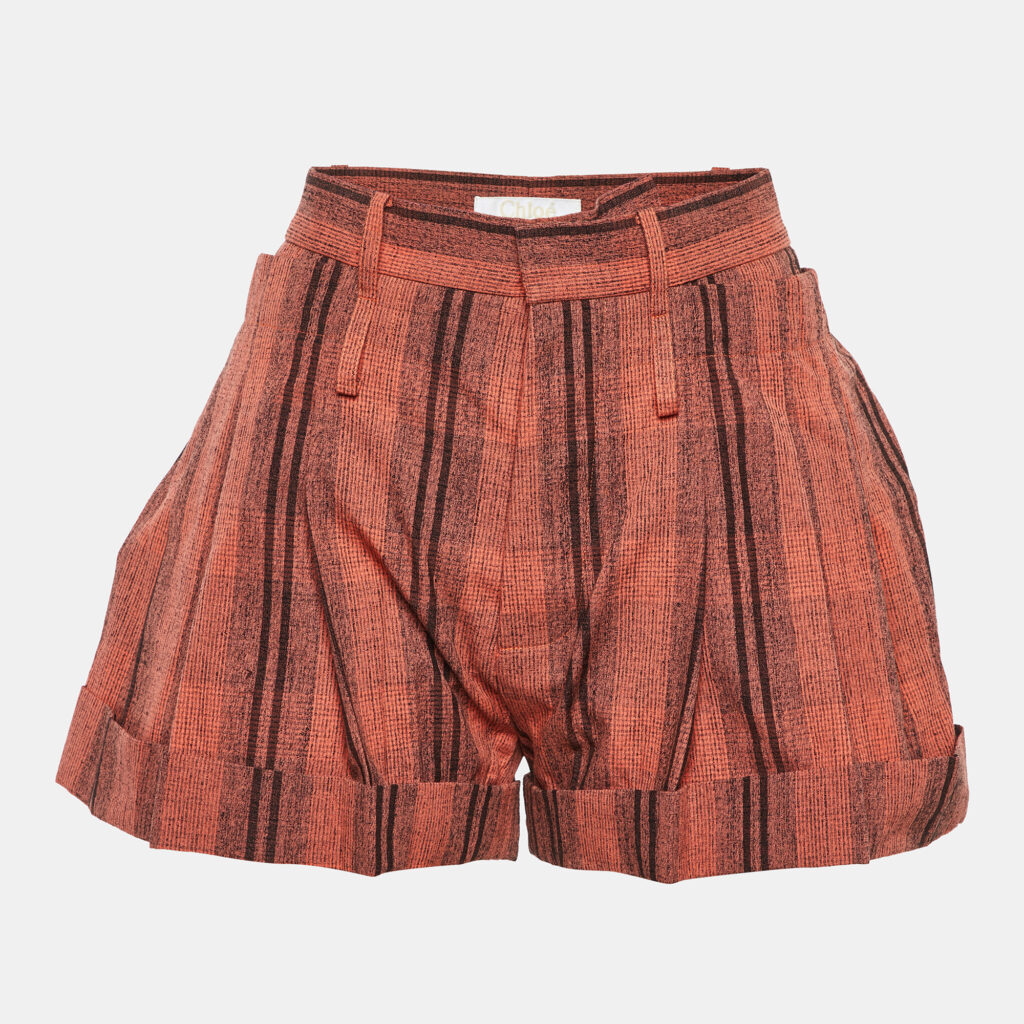 Chloe Orange Printed Cotton Tie Detail Shorts S Chloe Orange Printed Cotton Tie Detail Shorts S