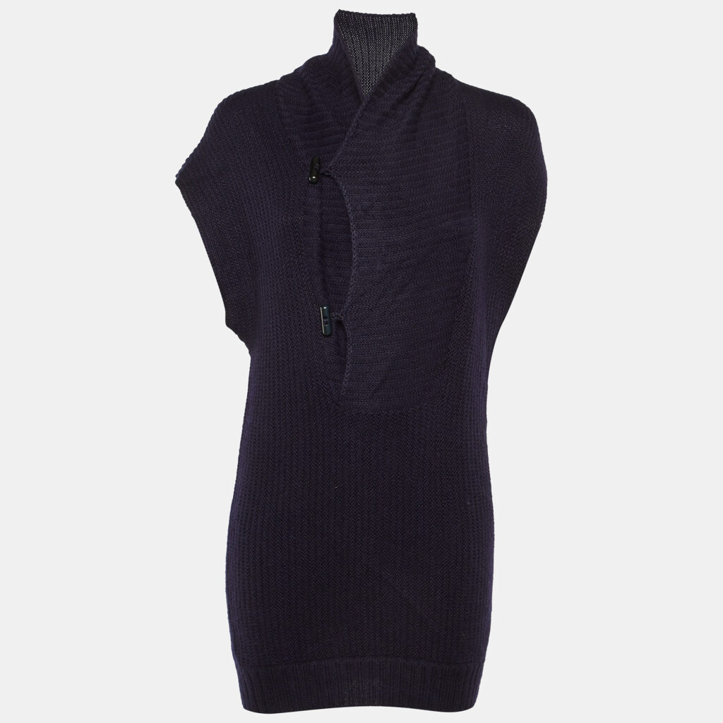 Chloe Navy Blue Alpaca Wool Toggle Button Front Sweater S