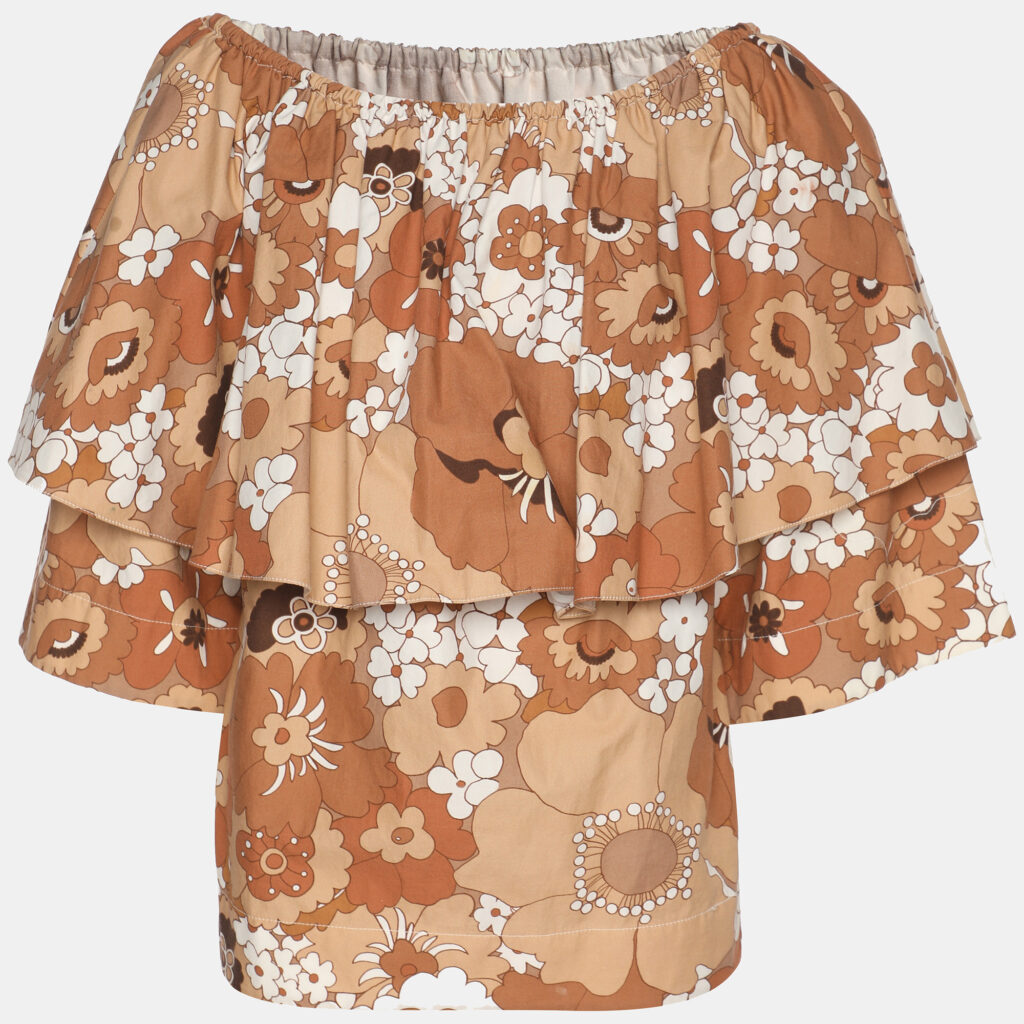 Chloe Multicolor/Brown Cotton Off The Shoulder Top S Chloe Multicolor/Brown Cotton Off The Shoulder Top S