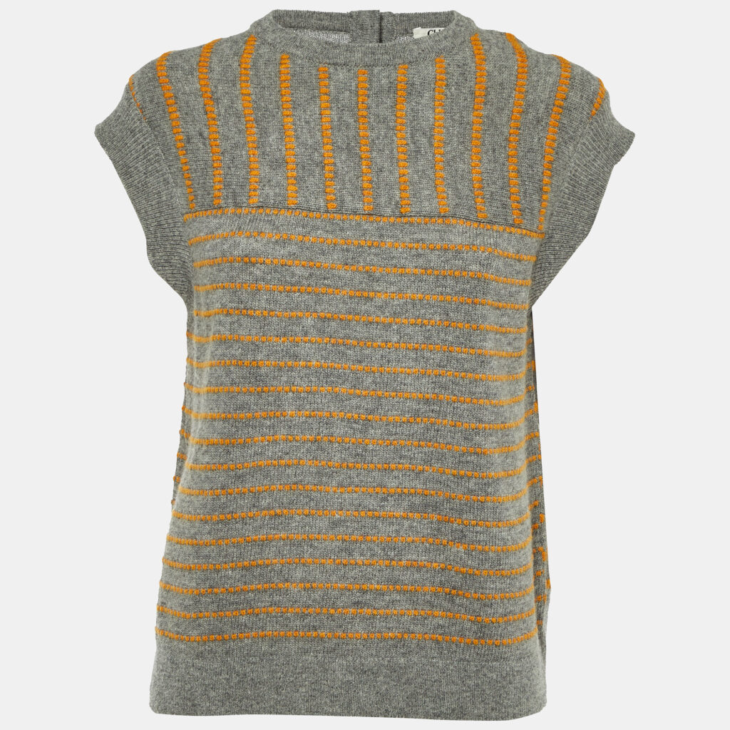 Chloe Grey & Yellow Wool Knit Sleeveless Sweater M Chloe Grey & Yellow Wool Knit Sleeveless Sweater M