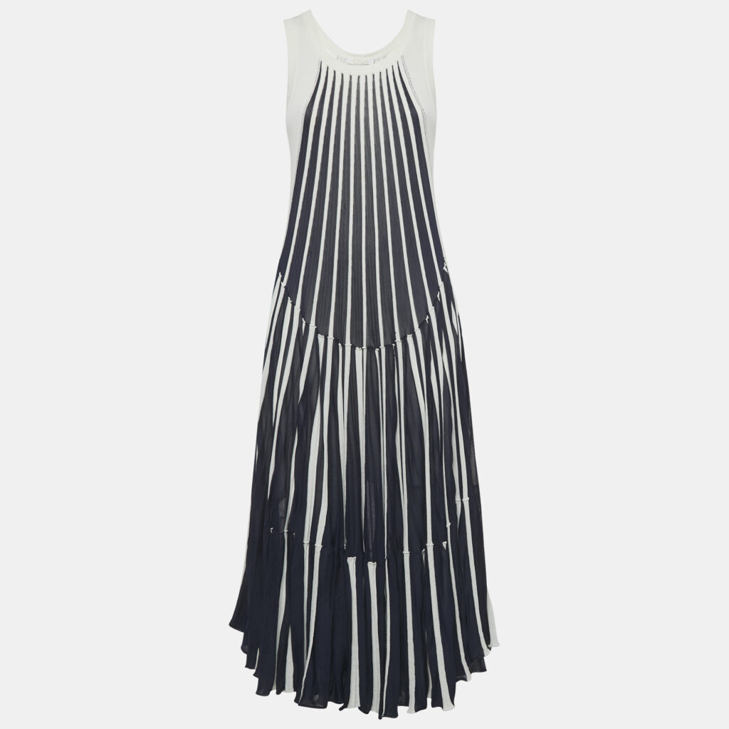 Chloe Navy Blue White Vertical Stripe Cotton Knit Midi Dress M Chloe Navy Blue White Vertical Stripe Cotton Knit Midi Dress M