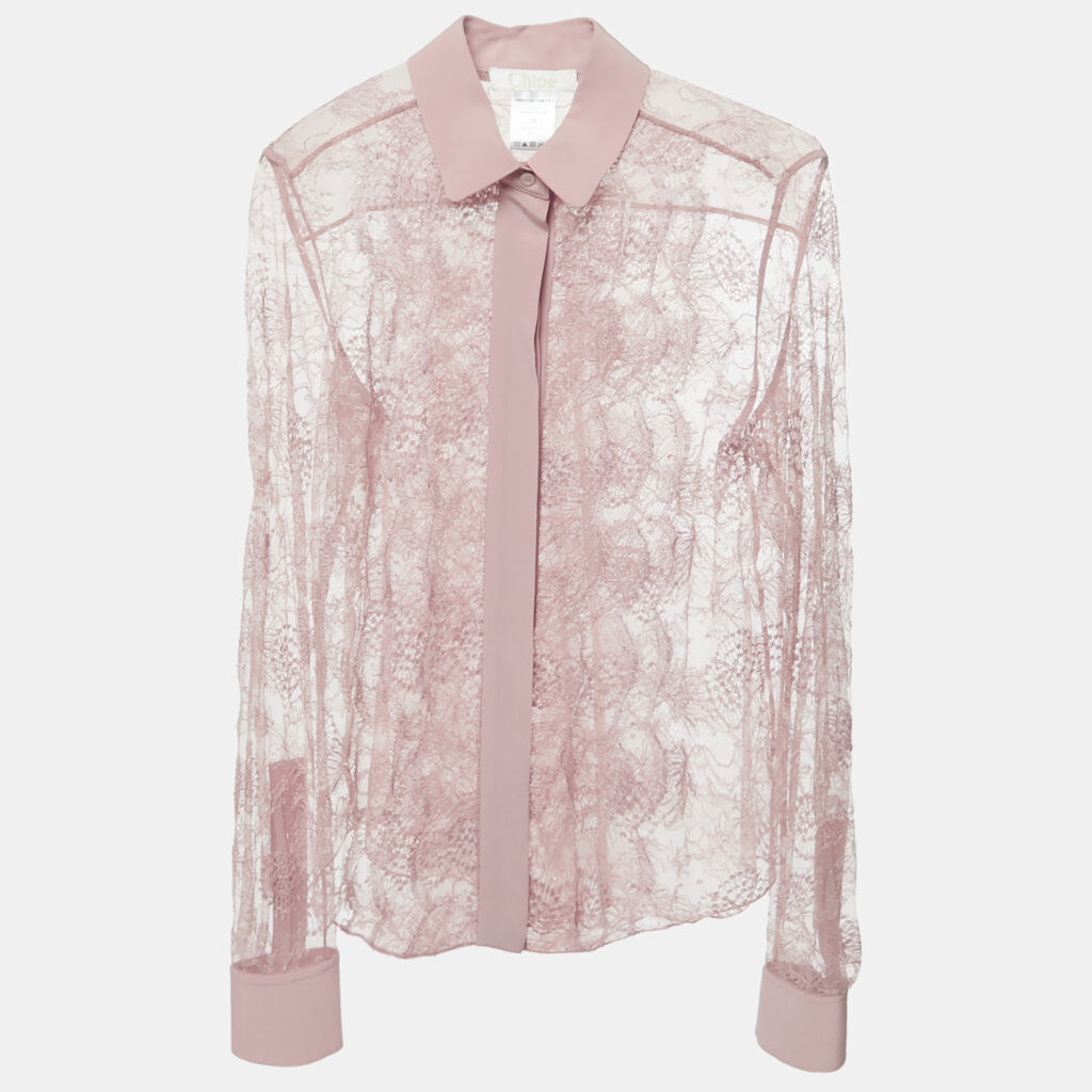 Chloé Powder Pink Lace Ruffled Button Front Shirt S