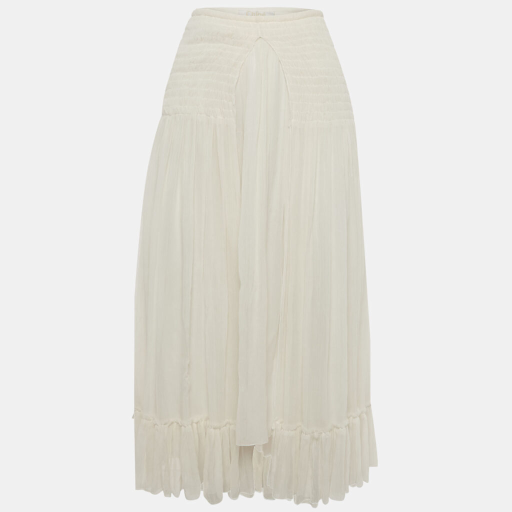 Chloe White/Iconic Milk Chiffon Smocked Midi Skirt S Chloe White/Iconic Milk Chiffon Smocked Midi Skirt S