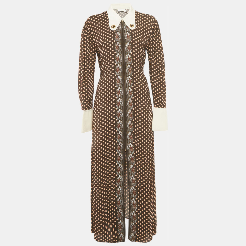 luxury-women-chloe-used-clothes-p1223257-005-1.jpg Chloé Brown Printed Crepe & Silk Maxi Dress L