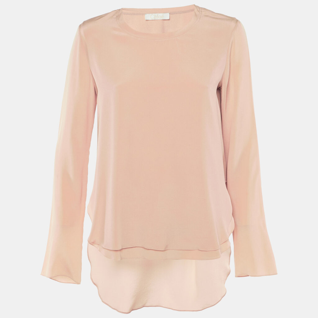 Chloé Peach Silk Layered Long Sleeve Top M