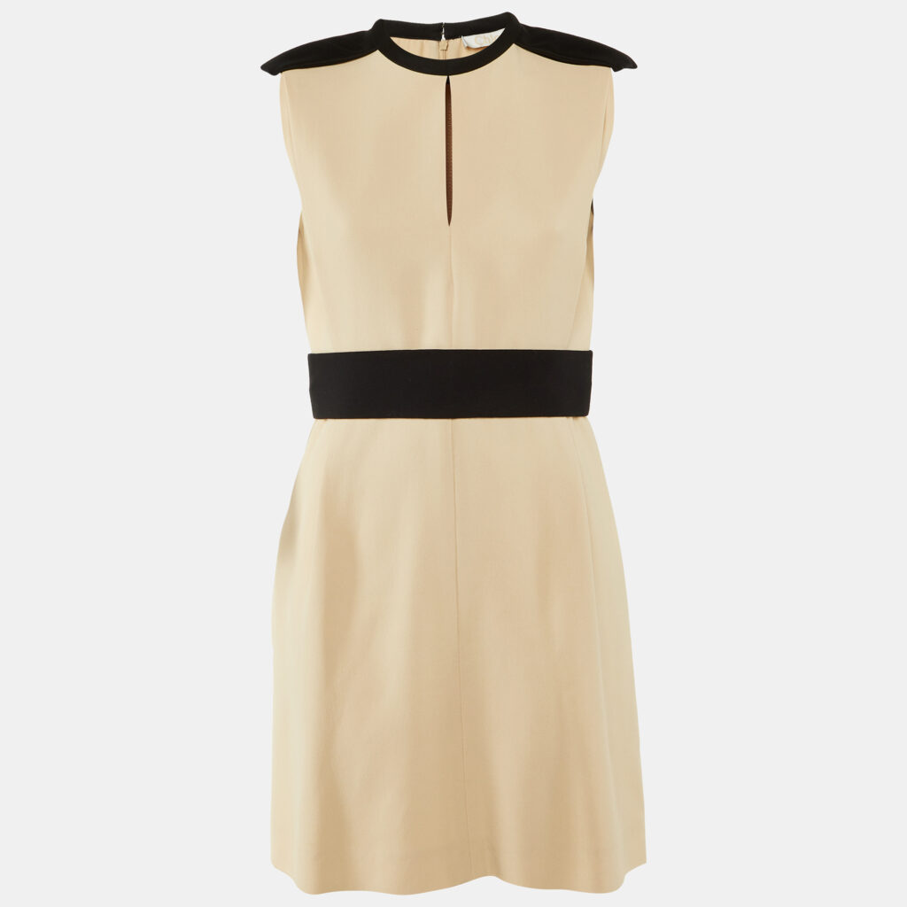 Chloe Beige /Black Crepe Sleeveless Mini Dress S Chloe Beige /Black Crepe Sleeveless Mini Dress S