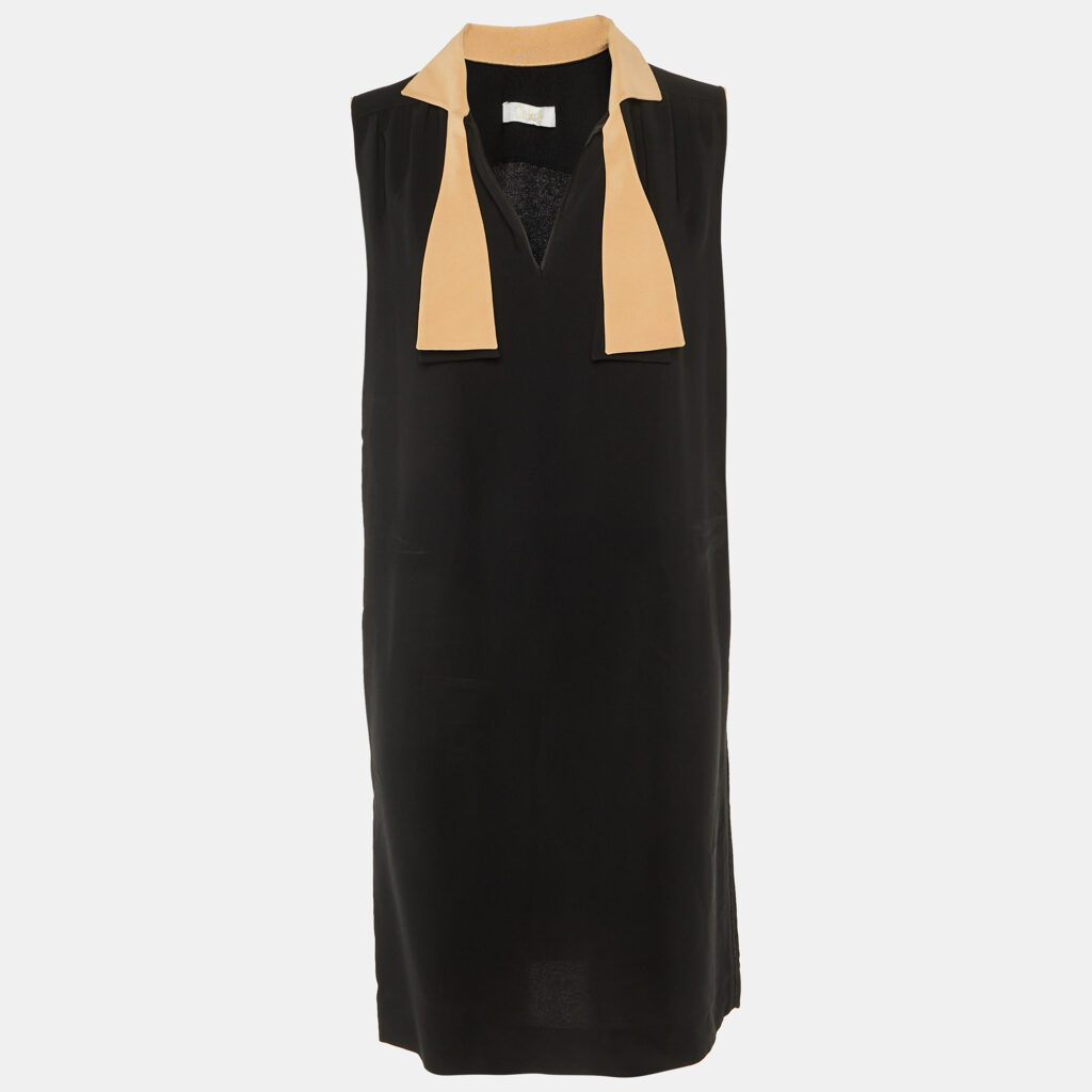 Chloe Black Crepe Neck Tie Detail Short Dress M Chloe Black Crepe Neck Tie Detail Short Dress M